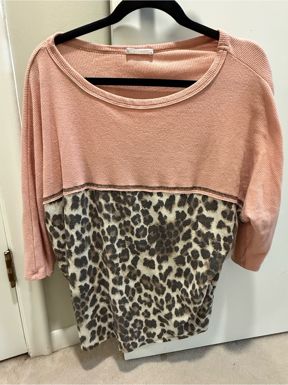 First Love Pink Leopard Colorblock Knit Top